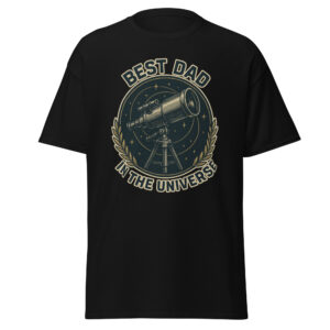 T-shirt with the phrase “Best Dad in the Universe” and galaxy-themed design