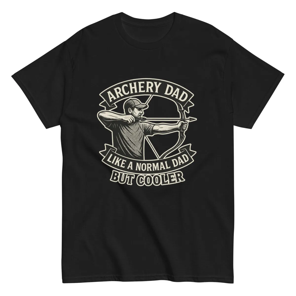 T-shirt with archery dad graphic and text.