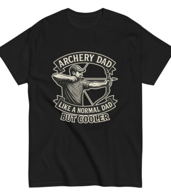 T-shirt with archery dad graphic and text.