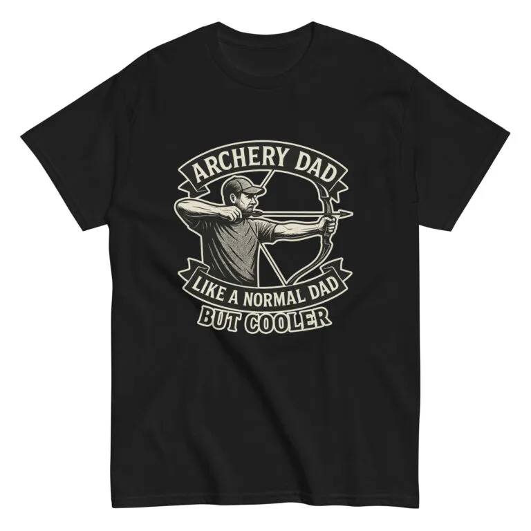 T-shirt with archery dad graphic and text.