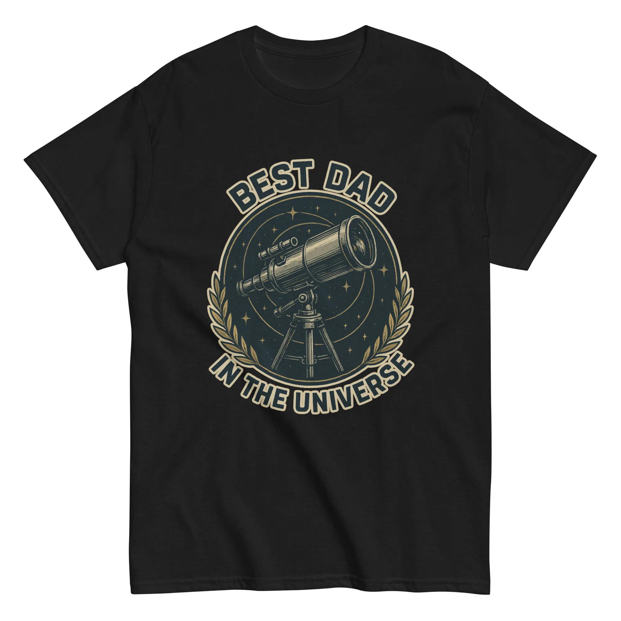 unisex-classic-tee-black-front-68b104e669812 Black shirt with telescope Best Dad design