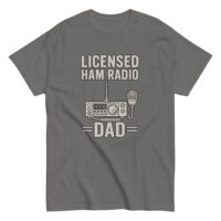 Gray shirt with licensed ham radio dad design.