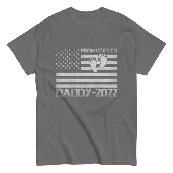 Gray shirt with 'Promoted to Daddy 2022' design.