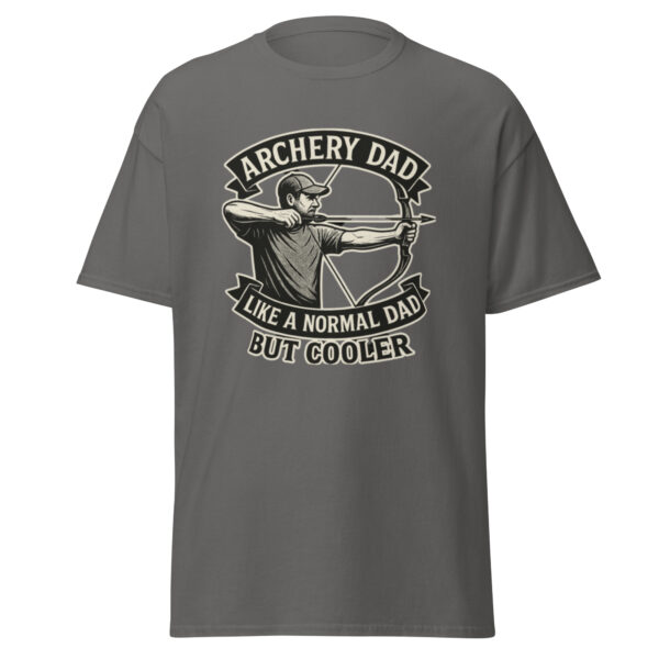 Gray T-shirt with 'Archery Dad' design.
