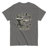 Gray t-shirt: Archery dad design, cooler slogan.