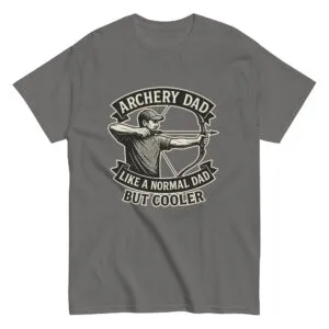 Gray t-shirt: Archery dad design, cooler slogan.