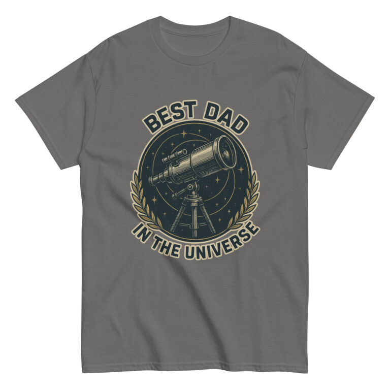 T-shirt with telescope, text: Best Dad in Universe
