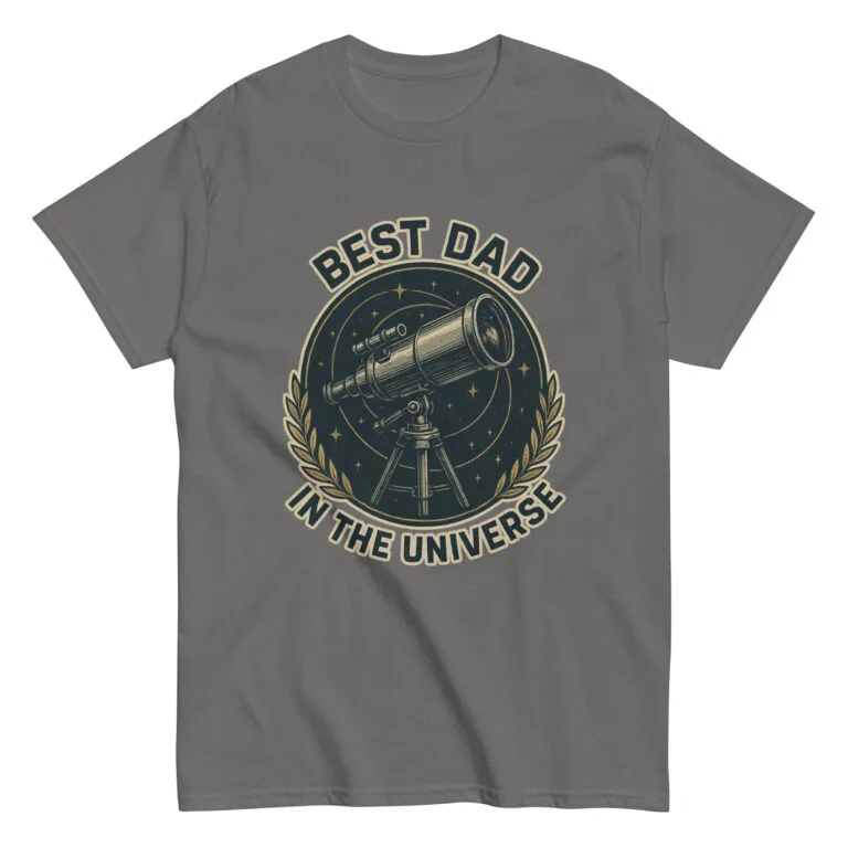 T-shirt with telescope, text: Best Dad in Universe