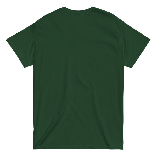 Plain dark green T-shirt back view.