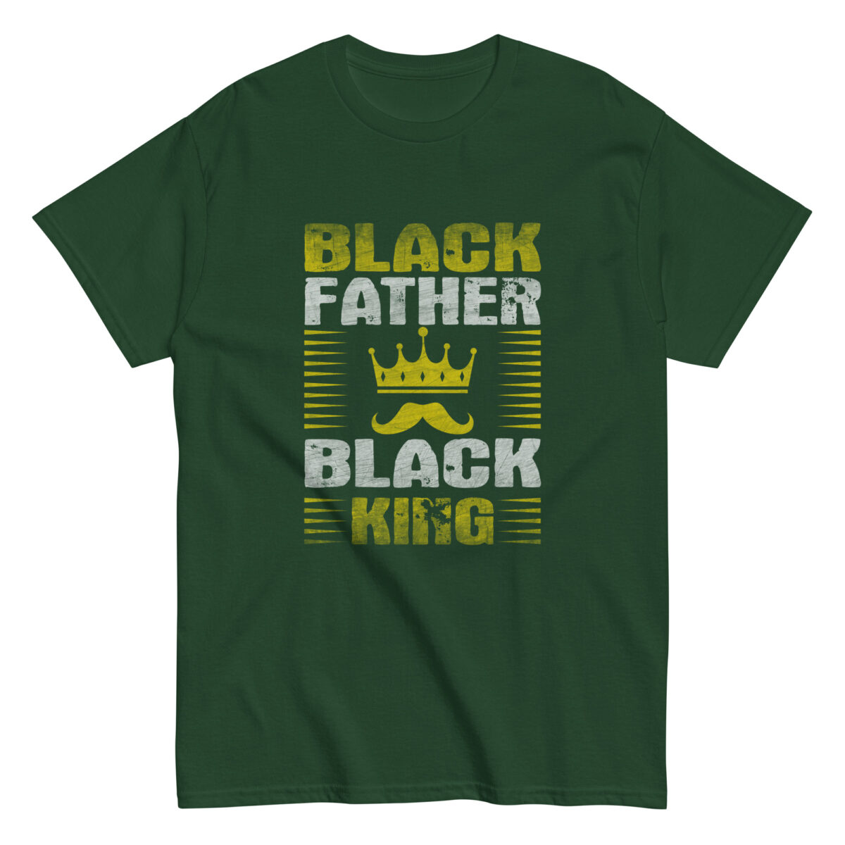 Green t-shirt with 'Black Father Black King' design.