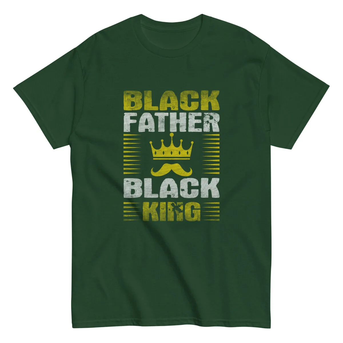 Green t-shirt with 'Black Father Black King' design.