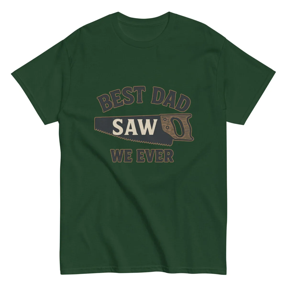 Green shirt with 'Best Dad Saw' graphic