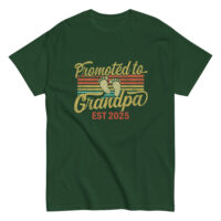 Green shirt, 'Promoted to Grandpa EST 2025' design.