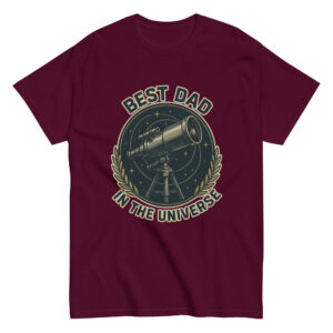 Maroon T-shirt with telescope and 'Best Dad' text