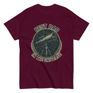 Maroon T-shirt with telescope and 'Best Dad' text