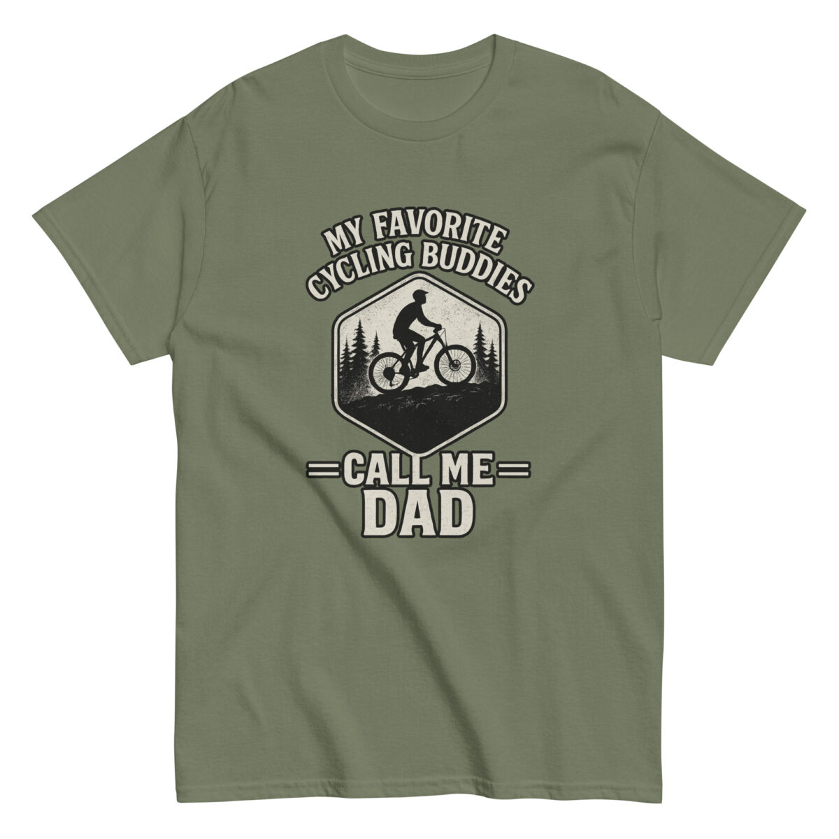 Cycling dad t-shirt with mountain bike graphic.
