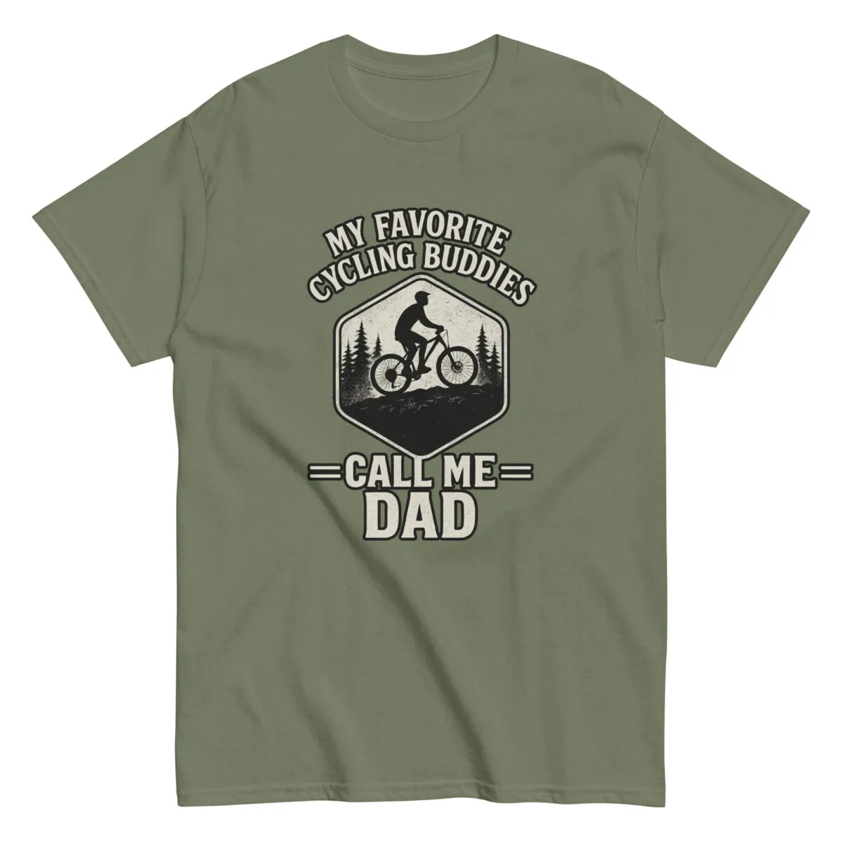 Cycling dad t-shirt with mountain bike graphic.