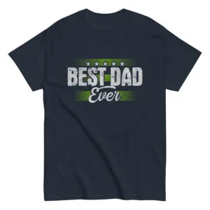 Navy t-shirt with 'Best Dad Ever' design.