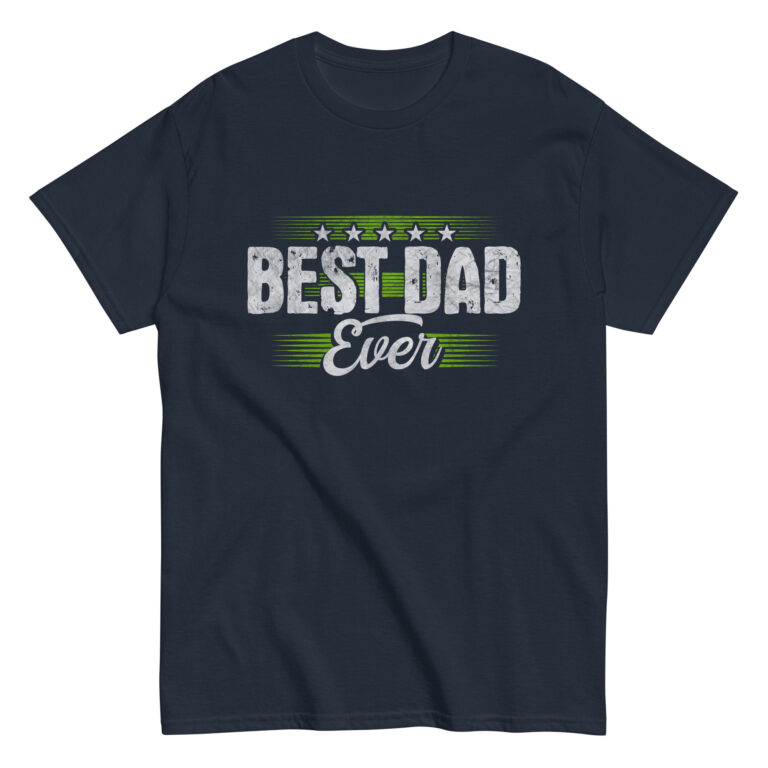 Navy t-shirt with 'Best Dad Ever' design.