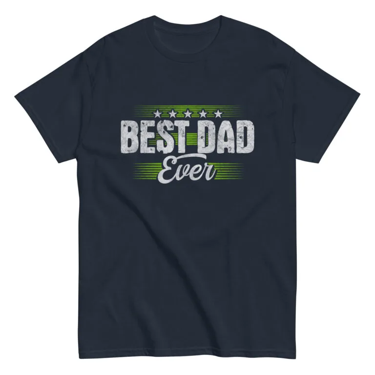Navy t-shirt with 'Best Dad Ever' design.