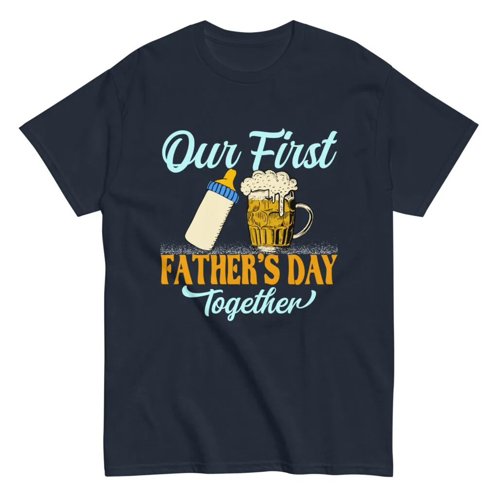 Father's Day t-shirt, bottle and beer mug graphic.