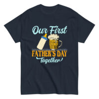 Father's Day t-shirt, bottle and beer mug graphic.