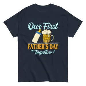 Father's Day t-shirt, bottle and beer mug graphic.