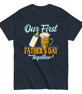 Father's Day t-shirt, bottle and beer mug graphic.