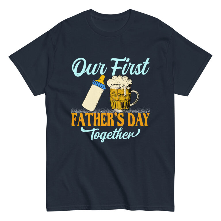Father's Day t-shirt, bottle and beer mug graphic.