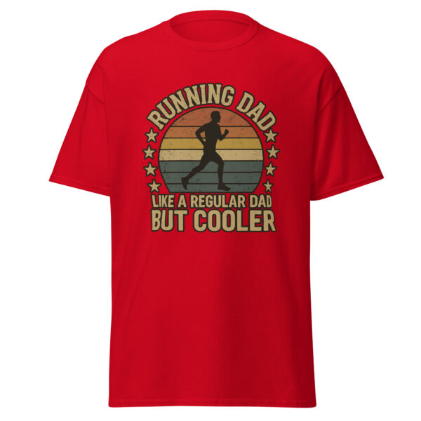 Red shirt with 'Running Dad' design.
