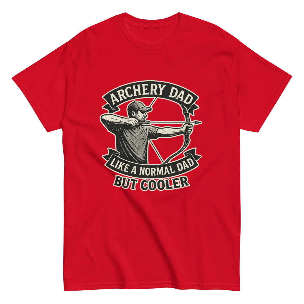 Red shirt with archery dad design.