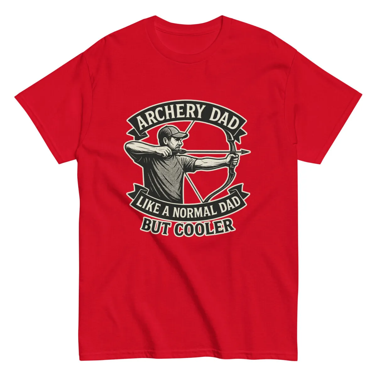 Red shirt with archery dad design.