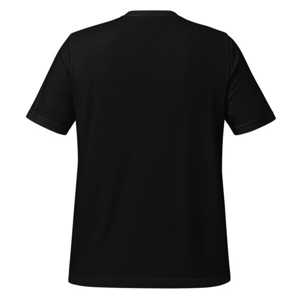 Back view of plain black t-shirt.