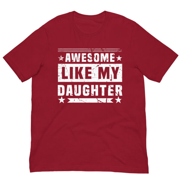 Red t-shirt with 'Awesome Like My Daughter' print.