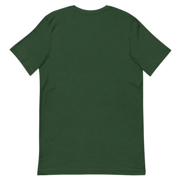 Back view of plain dark green T-shirt