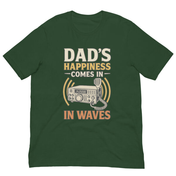 Green shirt with radio-themed dad humor design.