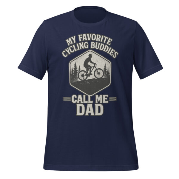 Navy shirt, cycling buddies call me dad slogan.