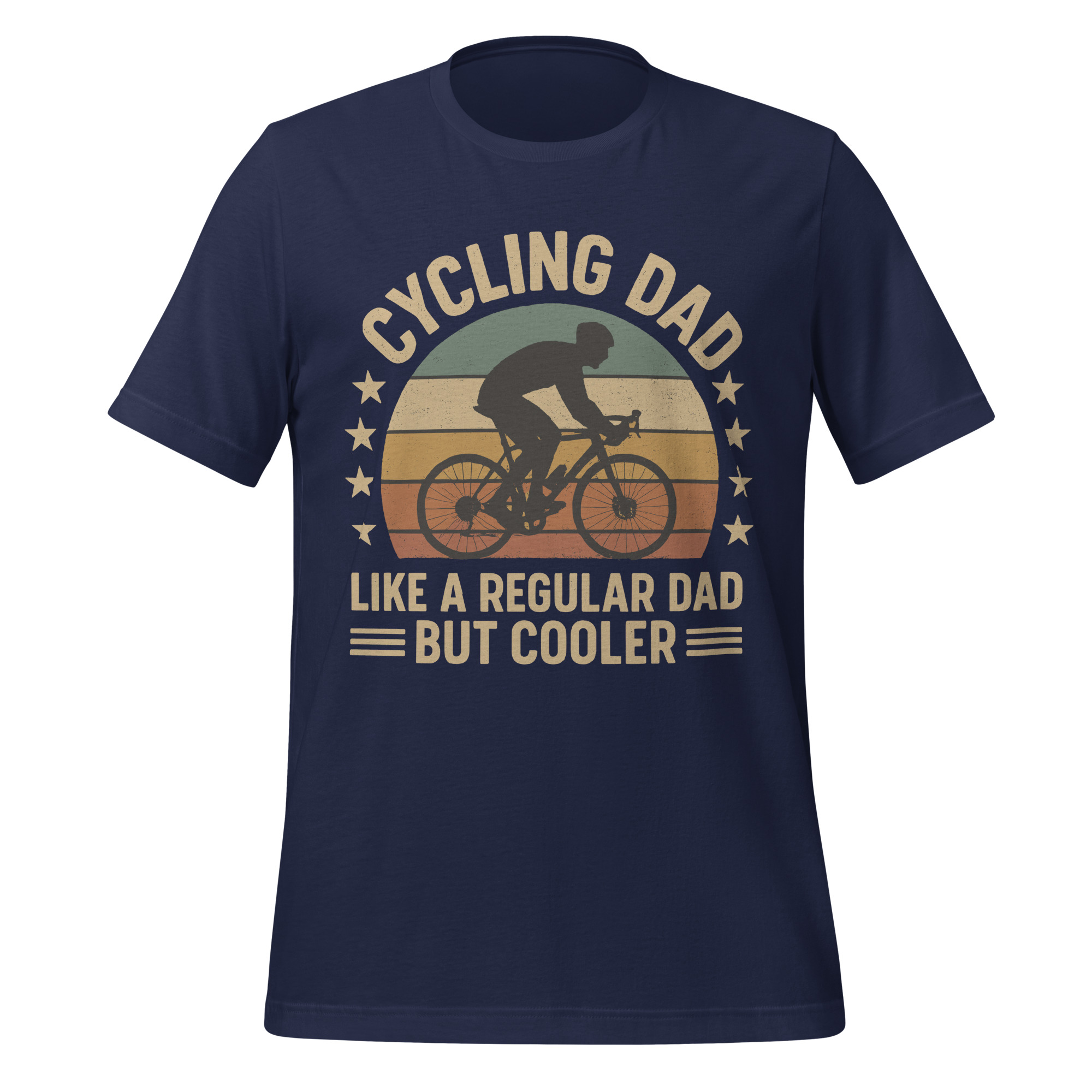 T-shirt with the phrase “Cycling Dad Like a Regular Dad But Cooler” and a bike-themed design