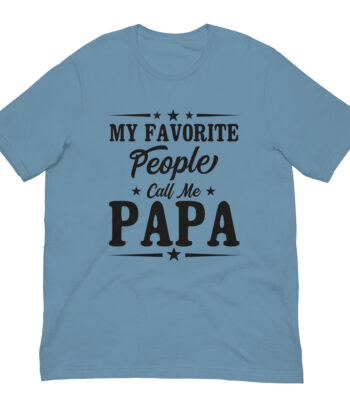 Blue t-shirt with 'Call Me Papa' text.