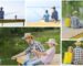 Family fishing on dock by lake, enjoying nature.