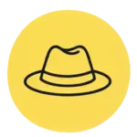 Illustration of a fedora hat, yellow background.