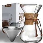AGOGO Pour Over Coffee Maker Glass - 6/8/10 Cup Barista Kit with 304 Stainless Filter for Home, Office, Camping, Cafes - Easy Clean Coffee Dripper Set (Rag&Brush Included) (8 Cup/28 oz)