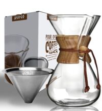 AGOGO Pour Over Coffee Maker Glass - 6/8/10 Cup Barista Kit with 304 Stainless Filter for Home, Office, Camping, Cafes - Easy Clean Coffee Dripper Set (Rag&Brush Included) (8 Cup/28 oz)