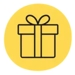 Yellow circle with a gift box icon