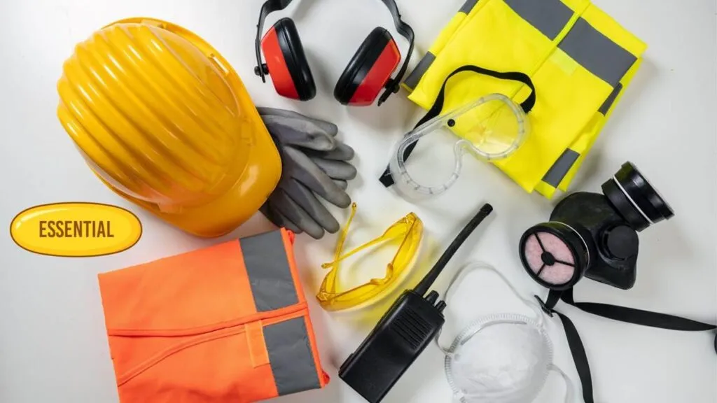 Essential construction safety gear on display.