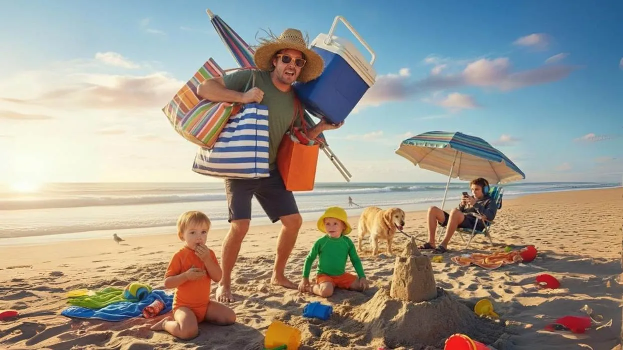 Family enjoying a sunny day at the beach
