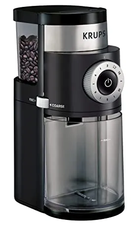 KRUPS Precision Burr Coffee Grinder: 12 Settings, 8 oz Capacity for Drip, French Press, Espresso, Pour Over, Cold Brew - Stainless Steel, 110W, Auto-Stop, Easy Clean
