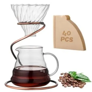 shoxil Coffee Pour Over Set – Complete Pour Over Coffee Maker with Dripper, 40Filters, and Metal Stand – Portable & Stylish Style Drip Coffee Brewer