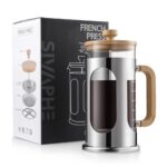 Sivaphe 34 oz French Press Coffee Maker No-Plastic, Borosilicate Glass Bamboo Lid and Handle Coffee Tea Press 8 cup, 1000ml Coffee Milk Forther with Stainless Steel Holder and Resuable Filters