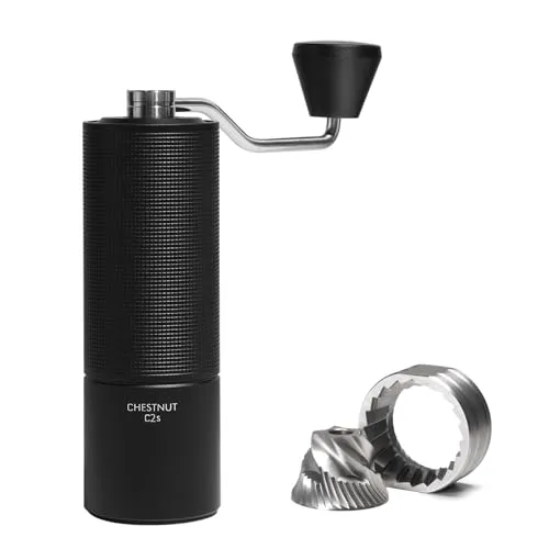 TIMEMORE Chestnut C2S Manual Coffee Grinder Stainless Steel S2C Conical Burr Coffee Grinder, Capacity 25g Hand Coffee Bean Grinder, Double Bearing Positioning, Black